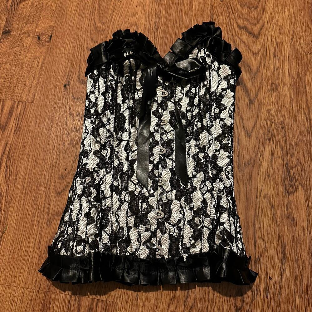 Black Beige Lace sexy corset size 20 fitted lace up